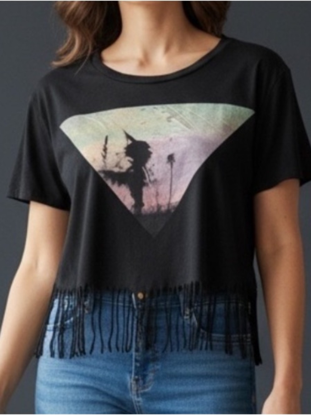 Chic Black Fringe Graphic Tee